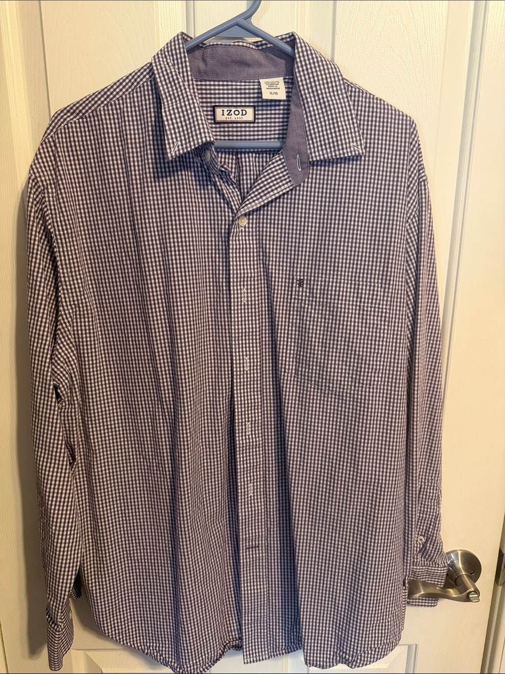 Izod Men's purple and White Gingham Dress Shirt